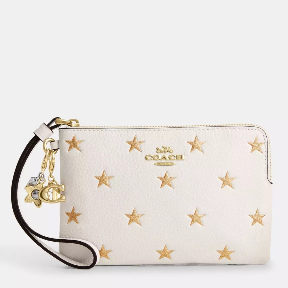 Coach Boxed Corner Zip Wristlet With Star Print And Charms in box nwt in pkg